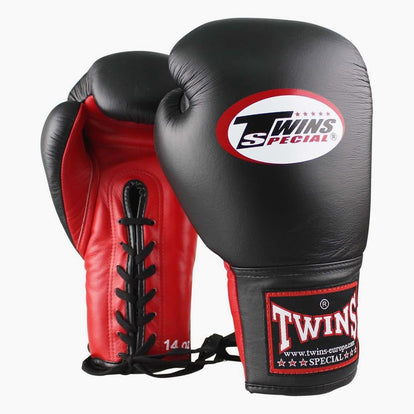 twins boxing gear Thai boxing gloves Twins Special BGLL-1 Black-Red with laces – Combat Arena