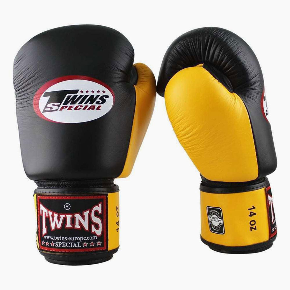 Thai boxing gloves Twins Special BGVL3 Black-Yellow – Combat Arena