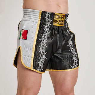 Shorts kick-thai Leone IUTER Barbed Wire AB05IU Black-Combat Arena