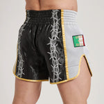 Shorts kick-thai Leone IUTER Barbed Wire AB05IU Black-Combat Arena
