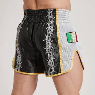 Shorts kick-thai Leone IUTER Barbed Wire AB05IU Black-Combat Arena