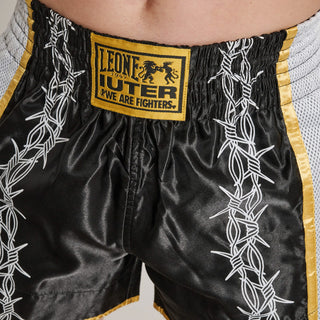Shorts kick-thai Leone IUTER Barbed Wire AB05IU Black-Combat Arena