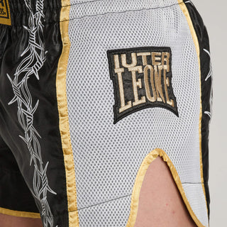 Shorts kick-thai Leone IUTER Barbed Wire AB05IU Black-Combat Arena