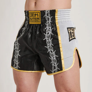 Shorts kick-thai Leone IUTER Barbed Wire AB05IU Black-Combat Arena