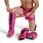 Shinguards Leone Iuter PT01IU with fuchsia footrest 